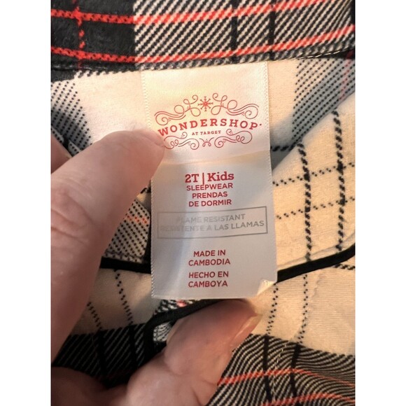 plaid wondershop pj pajama button up 2t toddler white black red - Picture 3 of 4